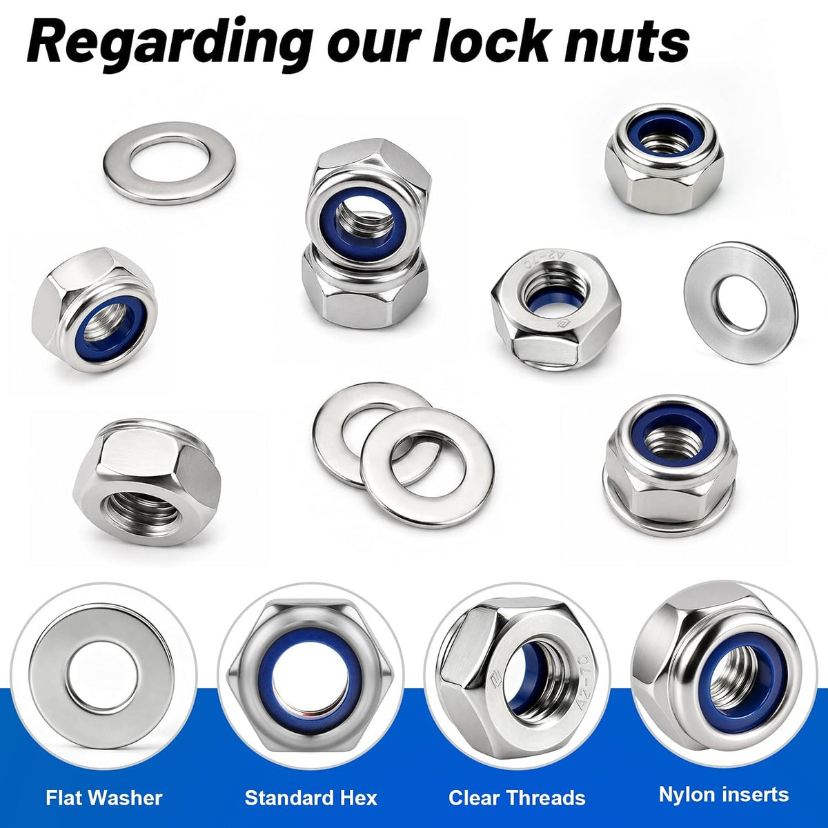 M6-1.0 Lock Nut 350Pcs Stainless Steel Nylock Locking Nuts with Washer
