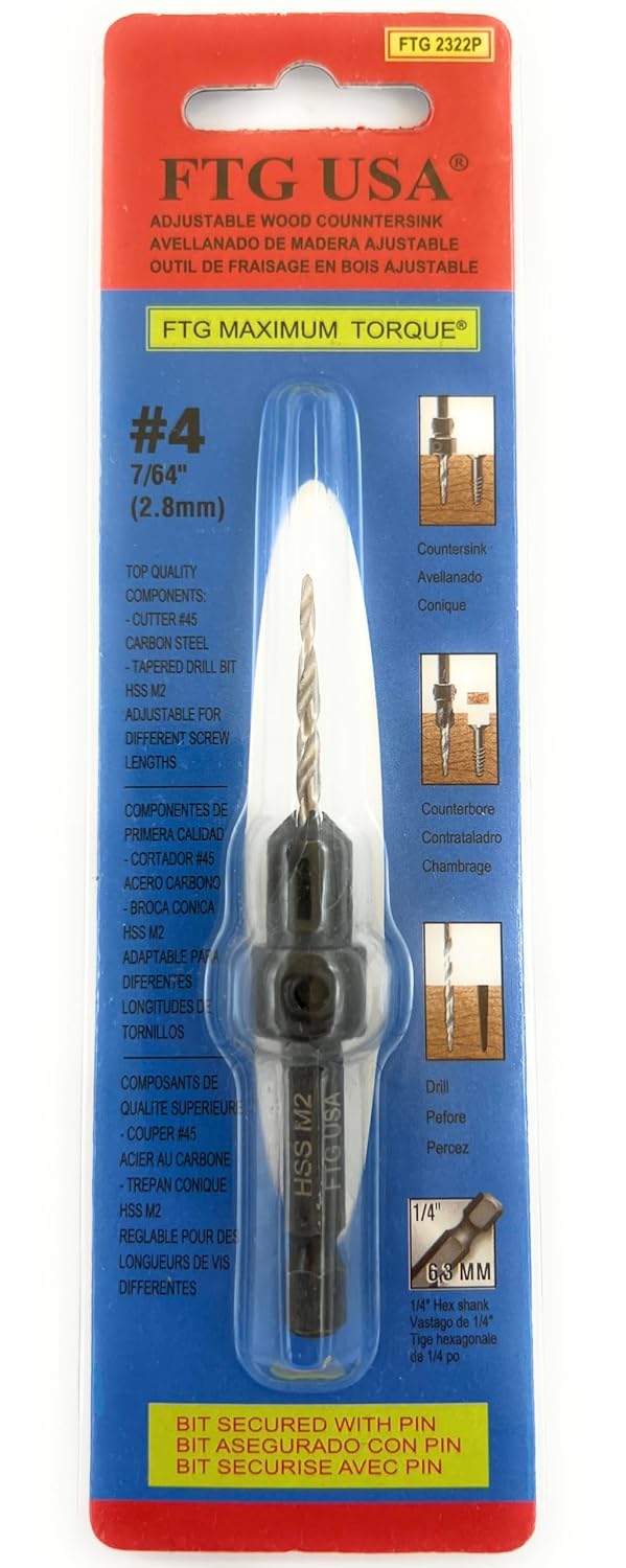 FTG USA #4 (7/64") Adjustable Tapered Wood Countersink Drill Bit