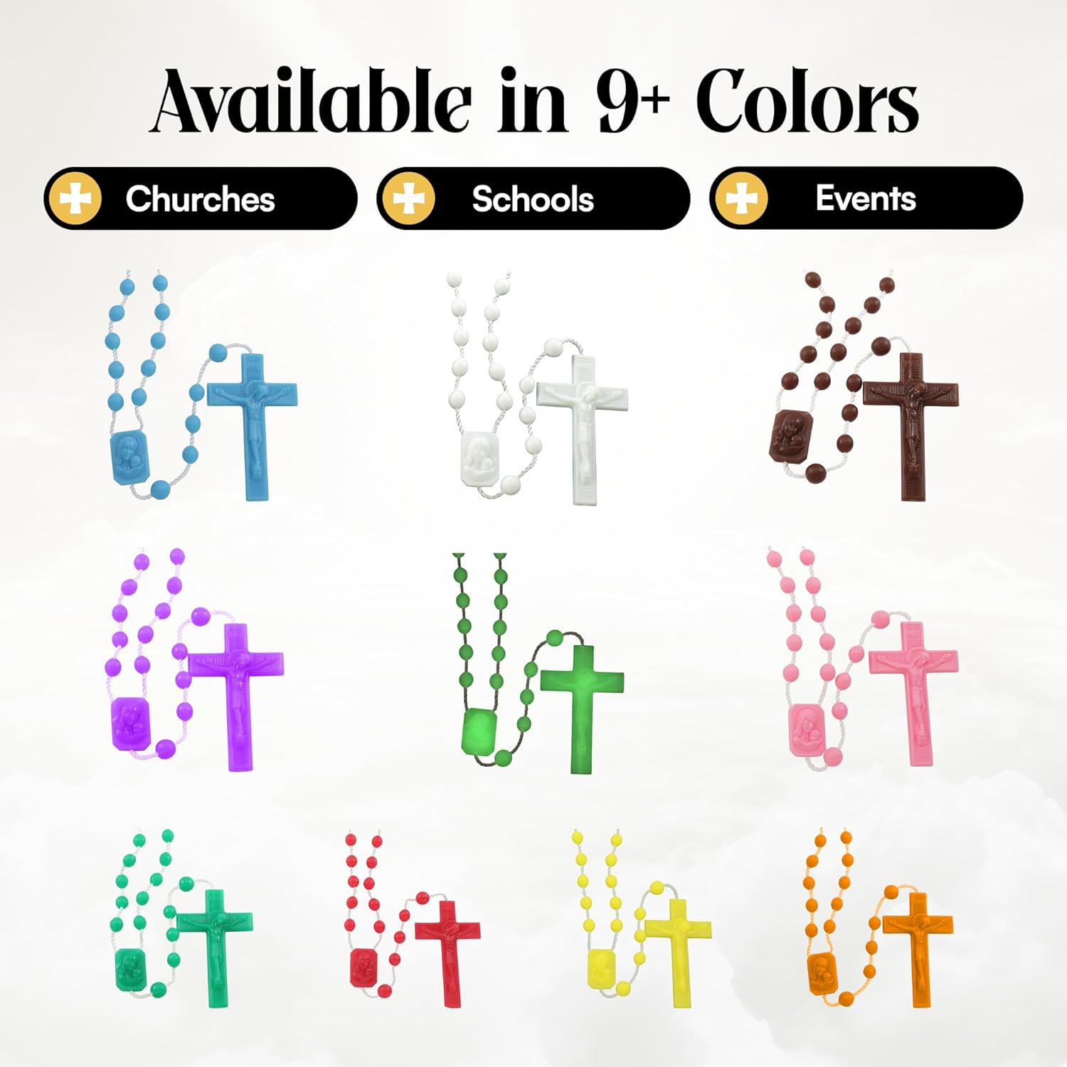Catholic Rosary Beads for Prayer – White Plastic Rosary Necklace with Crucifix, Durable Nylon Cord, Made in Italy