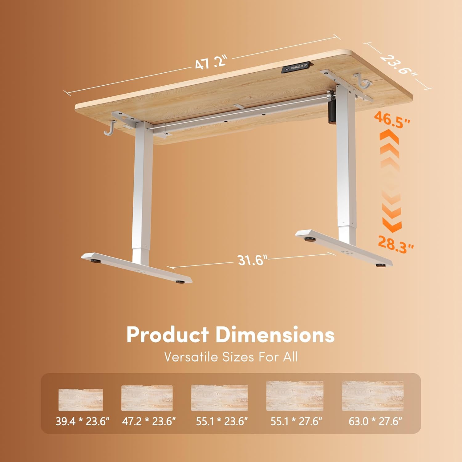 Standing Desk, 48 × 24 Inches Electric Height Adjustable, Sit and Stand Up, Computer Office Desk with Splice Board