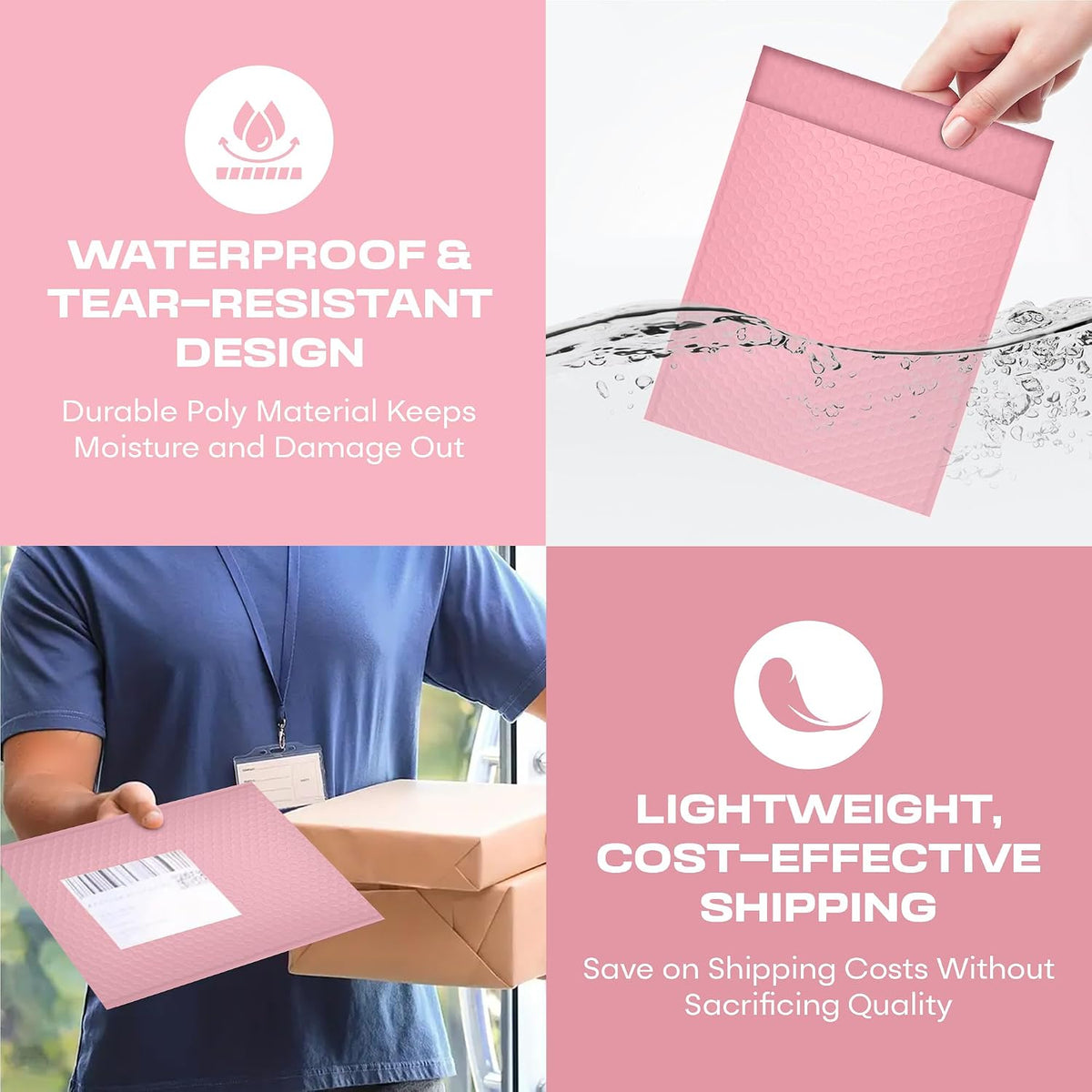Light Pink Bubble Mailers 12.5x19 Poly Padded Envelopes #6, 50 Pack