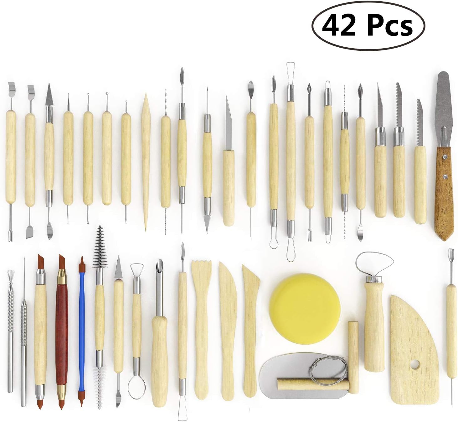 42 Pcs Polymer Clay Tools | Air Dry Clay Tools, Clay Sculpting Tools Double-Sided, Smooth Wooden Handles