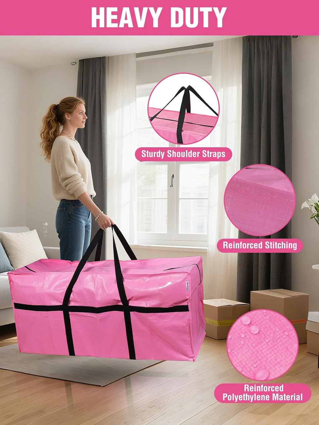 2-Pack 66 Gallon Extra Large Moving Bag with Zipper & Carry Handles