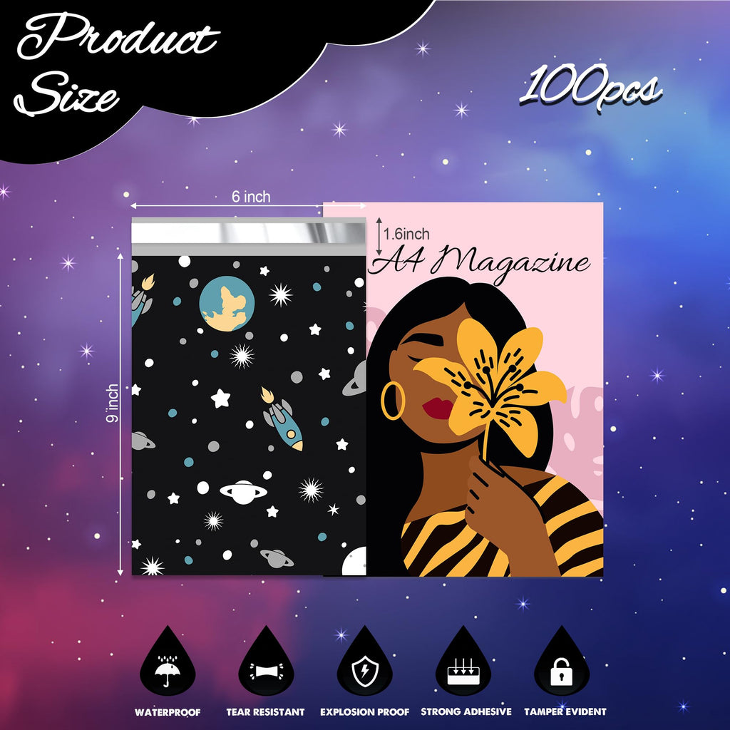 Cute Poly Mailers 6x9 Inch 100 Pcs, Planets Printed