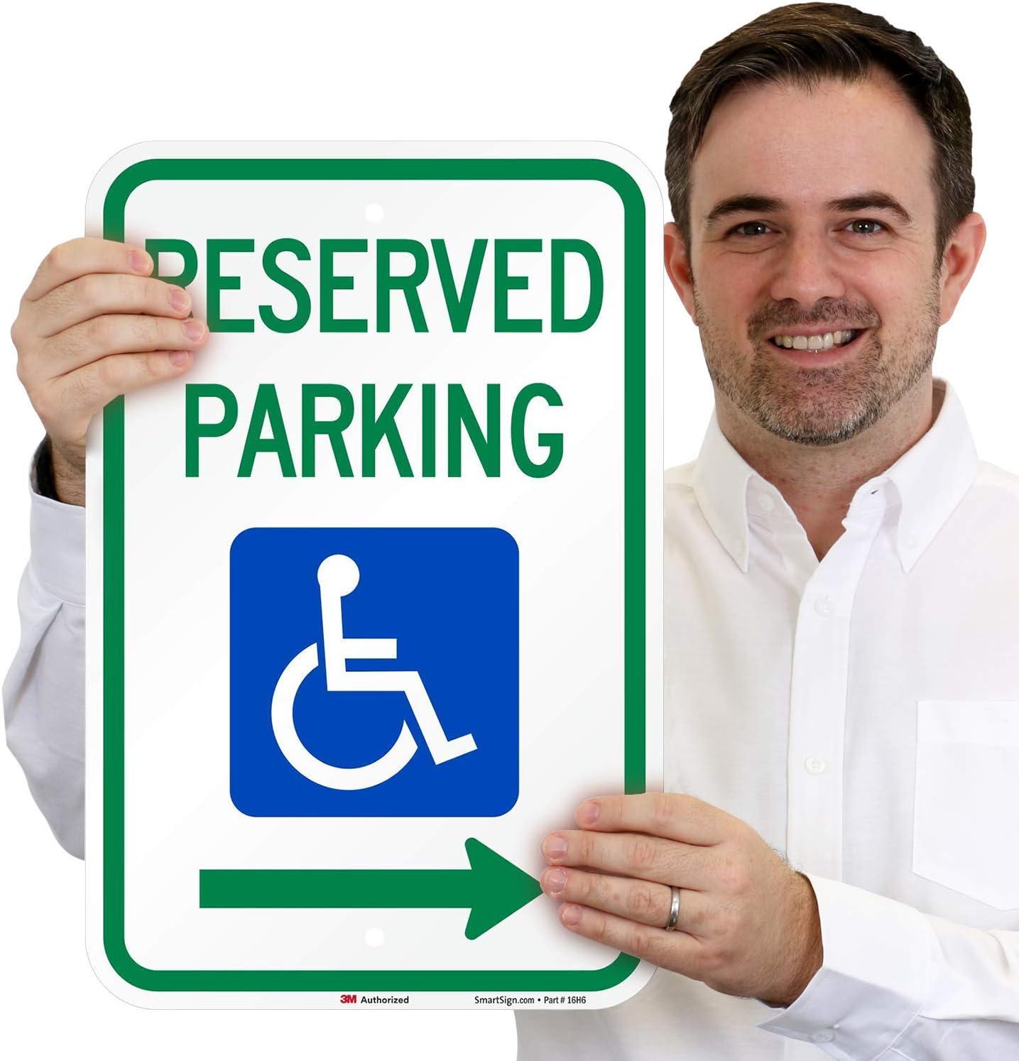 "Reserved Parking" Federal Handicap Parking Sign with Right Arrow By SmartSign | 12" x 18" 3M High Intensity Grade