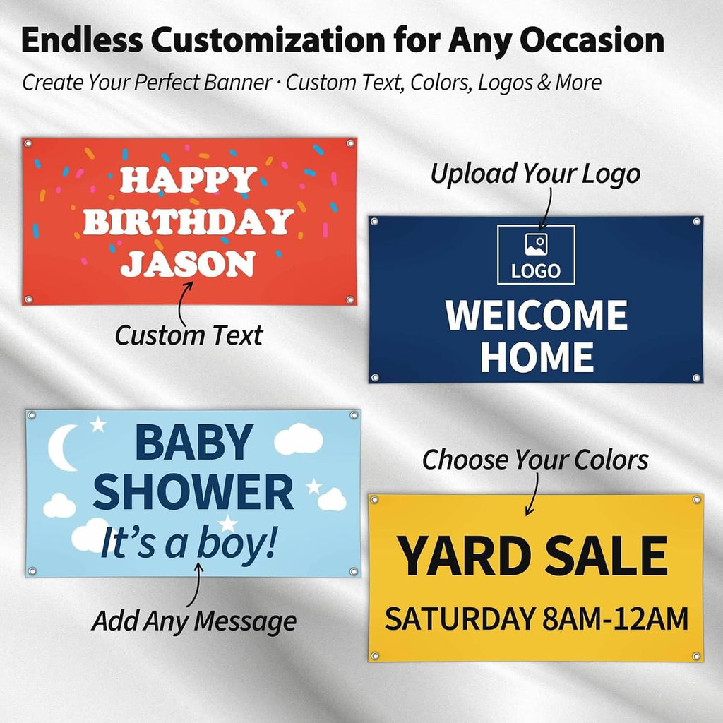 Personalized Custom Vinyl Banner 3–10 ft – Printed Sign for Indoor or Outdoor Use – Large Custom Banner for Business