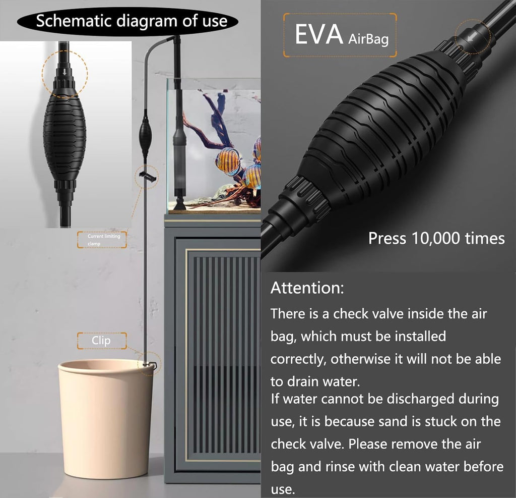 Aquarium Gravel Vacuum Sand Cleaner with 6Ft Pipe Fish Tank Water Changer Adjustable Length ABS(for 8~30Gal Tank)