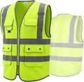 Class 2 High Visibility Safety Vest with Zipper Front, 9 Pockets & Reflective Strips, Meets ANSI/ISEA Standard