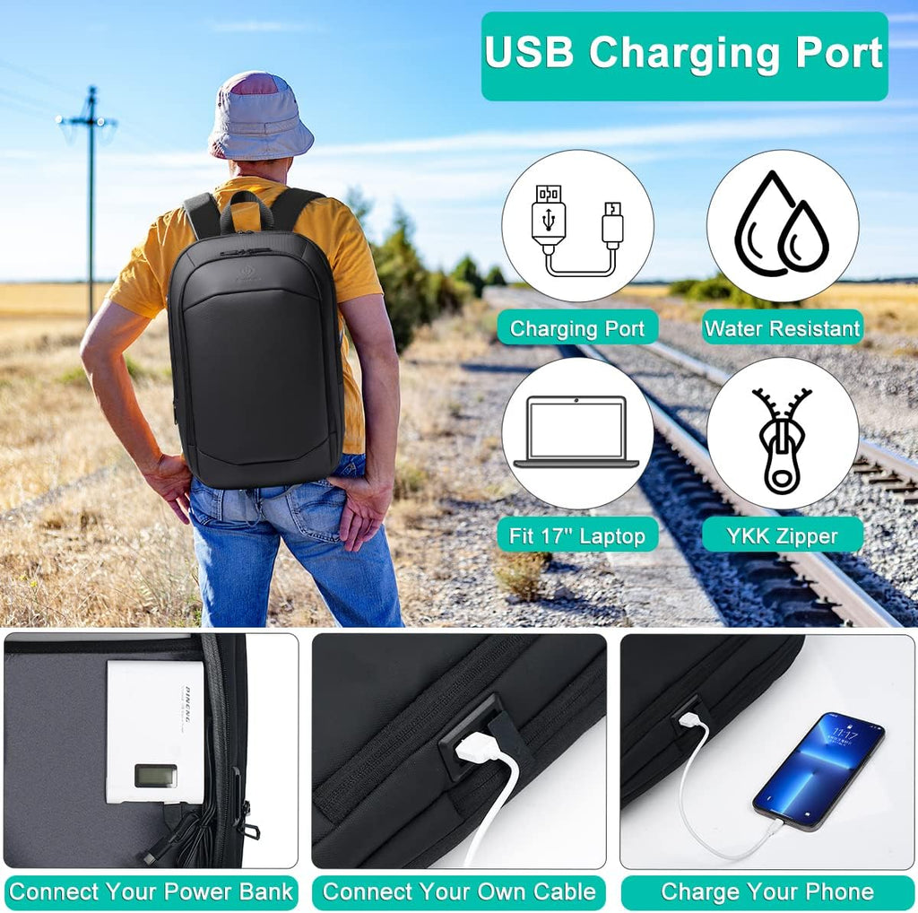 Business Backpack for Men 17 Inch,Slim & Expandable Waterproof Travel Laptop Backpack with USB Charger
