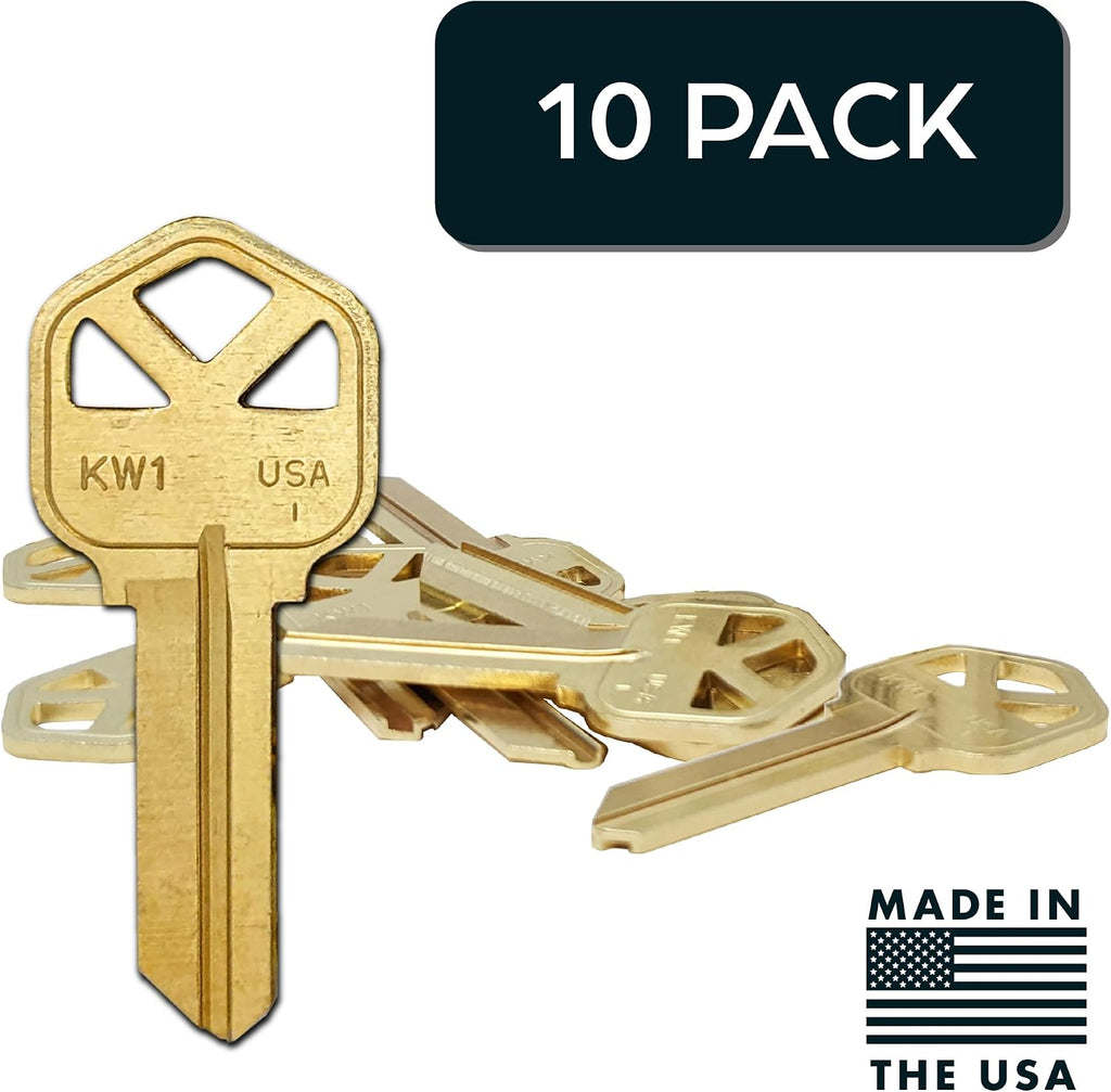 Kwikset Key Blanks in Premium Brass Quality | KW1 Uncut Blank Keys for Home and Professional Use | Pack of 10 Keys