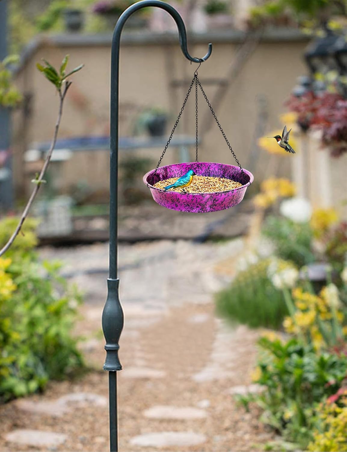Hanging Bird Bath & Feeder, 11.5" Metallic Purple/Blue Metal Birdbath Bowl