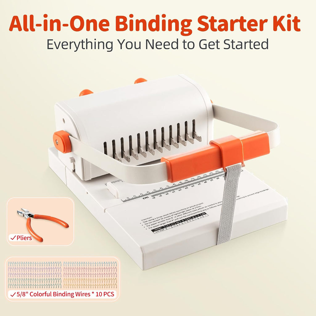 Binding Machine Kit 2:1 Hole Pitch Book Binding Kit with 10PCS 5/8'' Wires and Plier, Manual Paper Punch Binder for