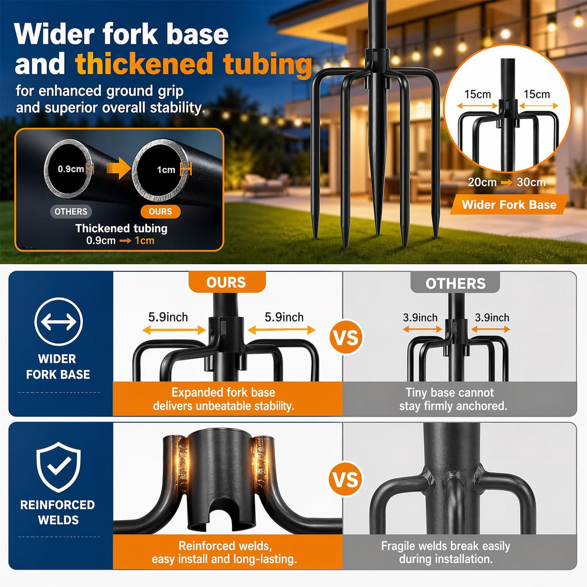 85 Inch Shepherds Hooks for Outdoor,Heavy Duty Shepherds Hooks for Outdoor with 5 Prong Base, Adjustable Stand Hanger