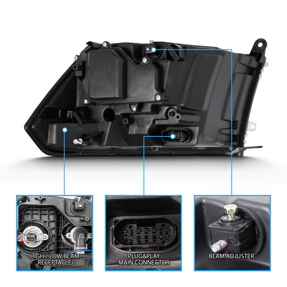 for 2009-2018 Dodge Ram 1500 2500 3500 BOTH Models Switchback LED Polished Black Replacement Projector Headlight