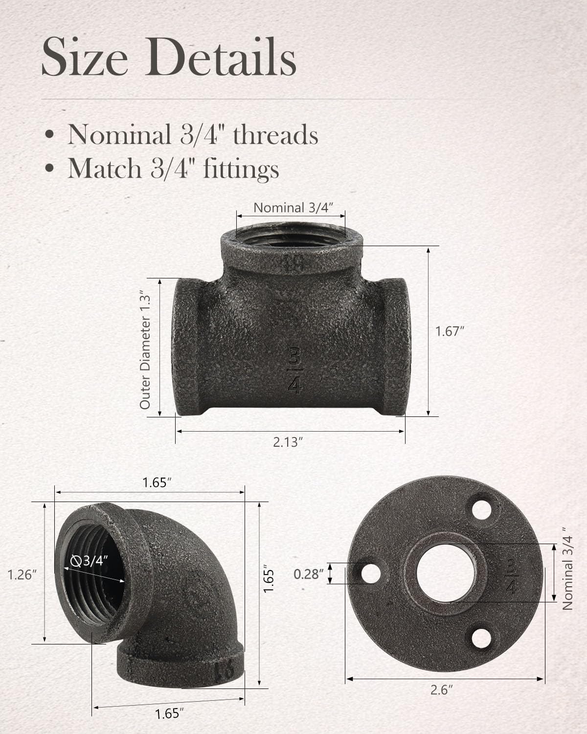 30 Pack 3/4 Inch Cast Iron Pipe Fittings with Elbows Tees Flanges