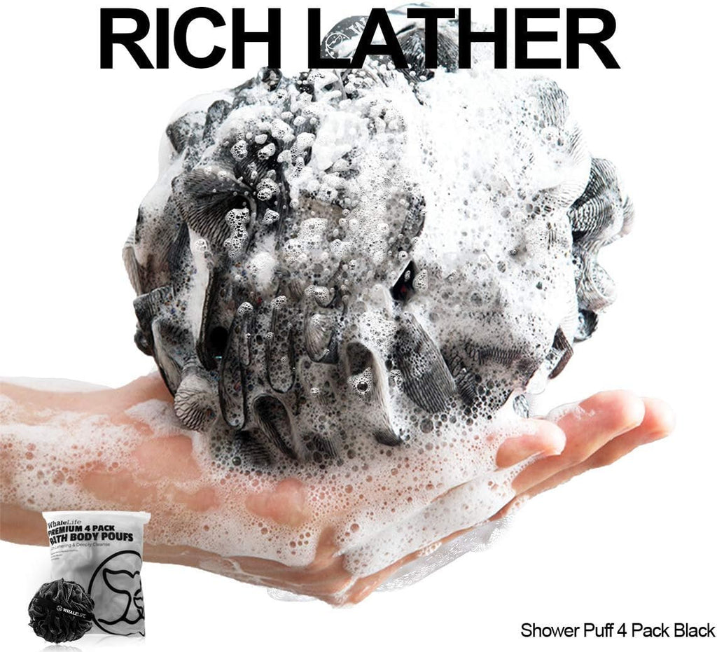 Loofah Bath Sponges - Black Gentle Exfoliating Shower Loofah for Rich Lather, Durable Mesh Body Scrubber for Men &