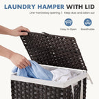 Laundry Basket with Lid, 90L Wicker Laundry Hampers, Chestnut Brown