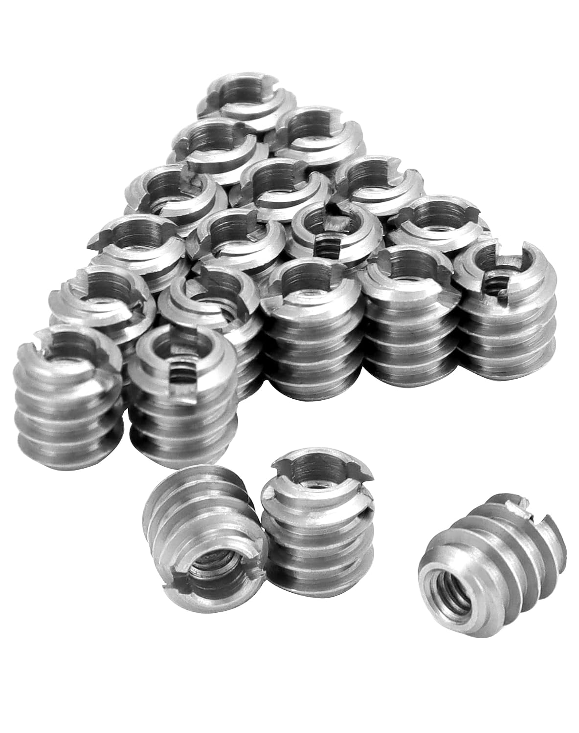 QWORK Stainless Steel Threaded Insert for Hard-Wood, 8-32 Internal Threads 20 Pack 0.375" Long Nut Inserts for Hardwoods, Softwoods, Plywood and Composites