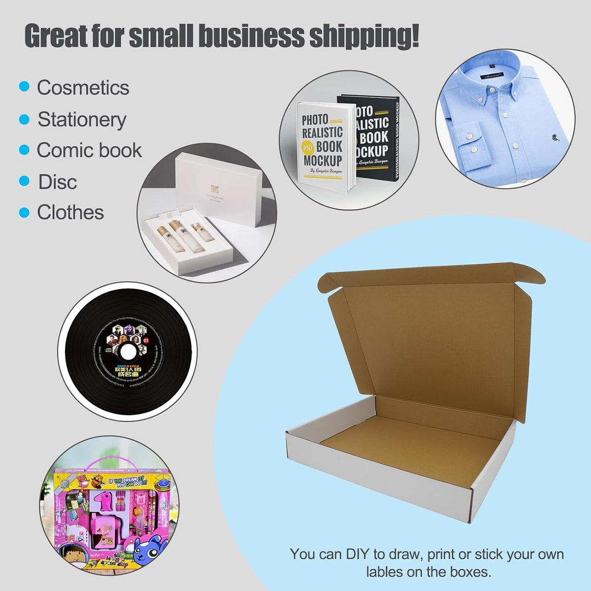 13x11x2 Shipping Box, 50 Pack Corrugated Cardboard Boxes Mailers for Business Packaging Mailing White Lightweight