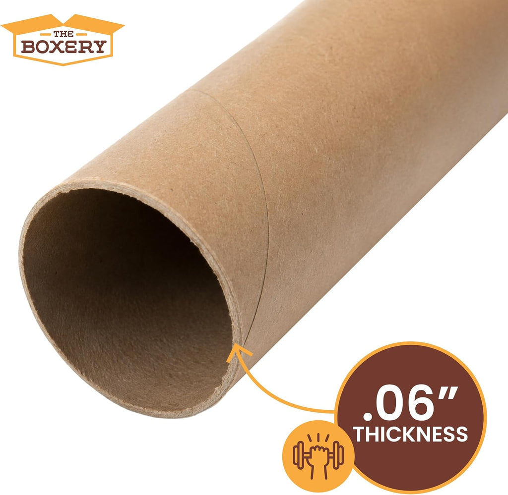 2" x 36" Made in USA Kraft Paper Mailing Tube, 6 Tubes, 12 Caps