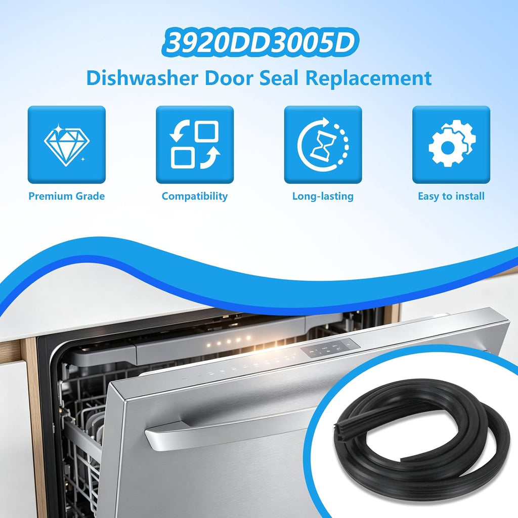 3920DD3005A Dishwasher Rubber Door Seal Fits LG Dishwasher Replacement Parts LDF6810BB-02 LDF6810BB LDF6810BB-01 LG Dishwasher Door Gasket Replacement Comes with 2 Yr Warranty