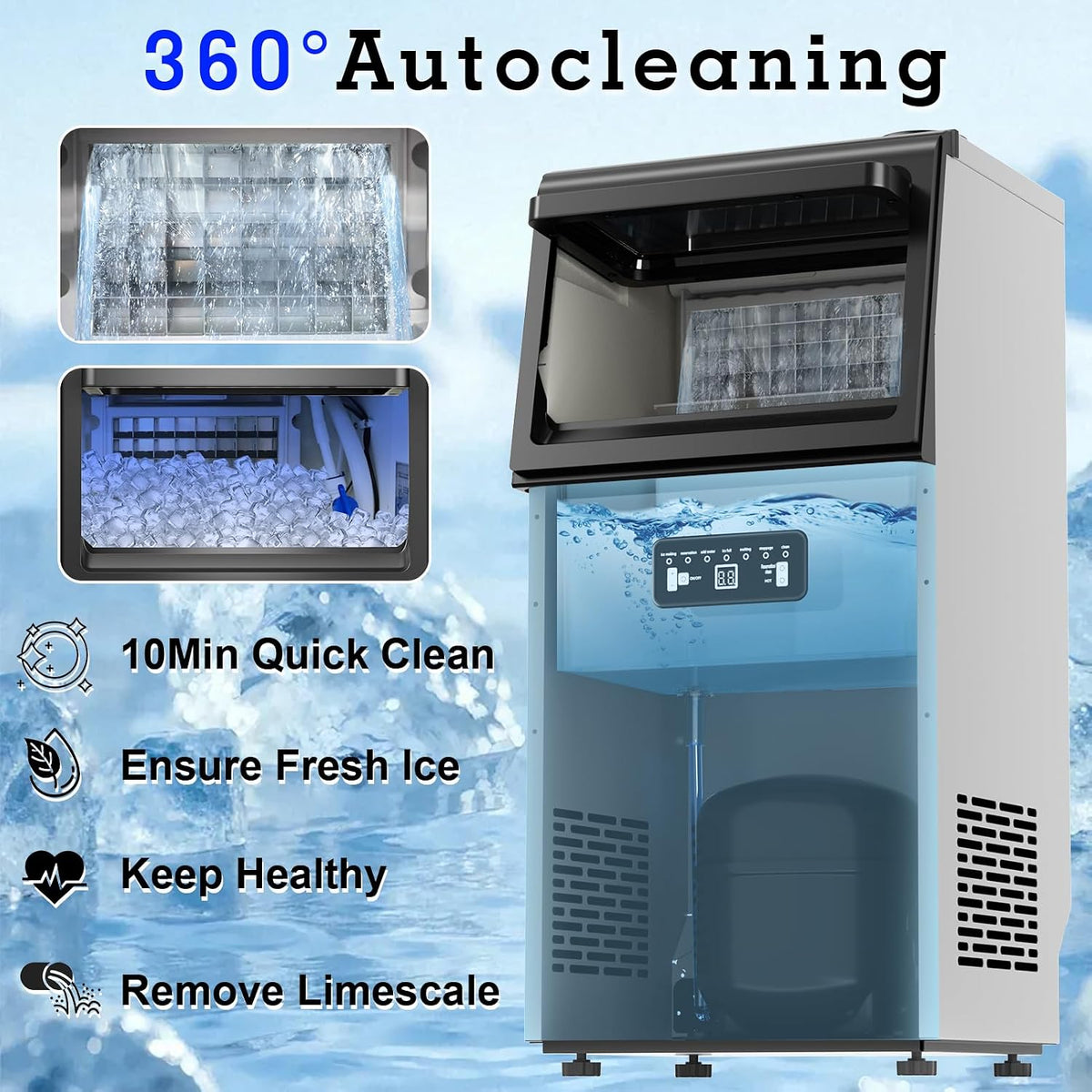 Commercial Ice Maker 120LBS/24H with 22LBS Storage Capacity 45 Cubes