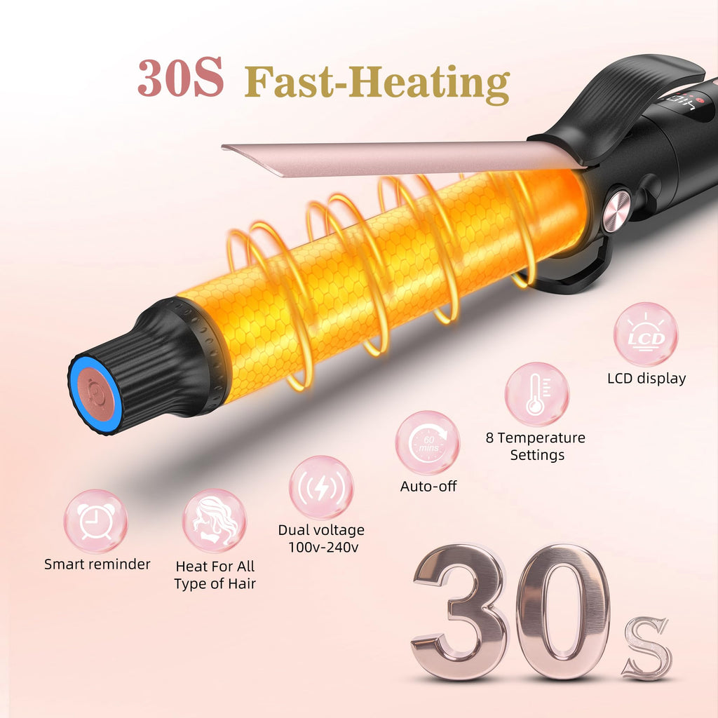 1.25 Inch Curling Iron, Titanium Ceramic Curler for All Hair Types