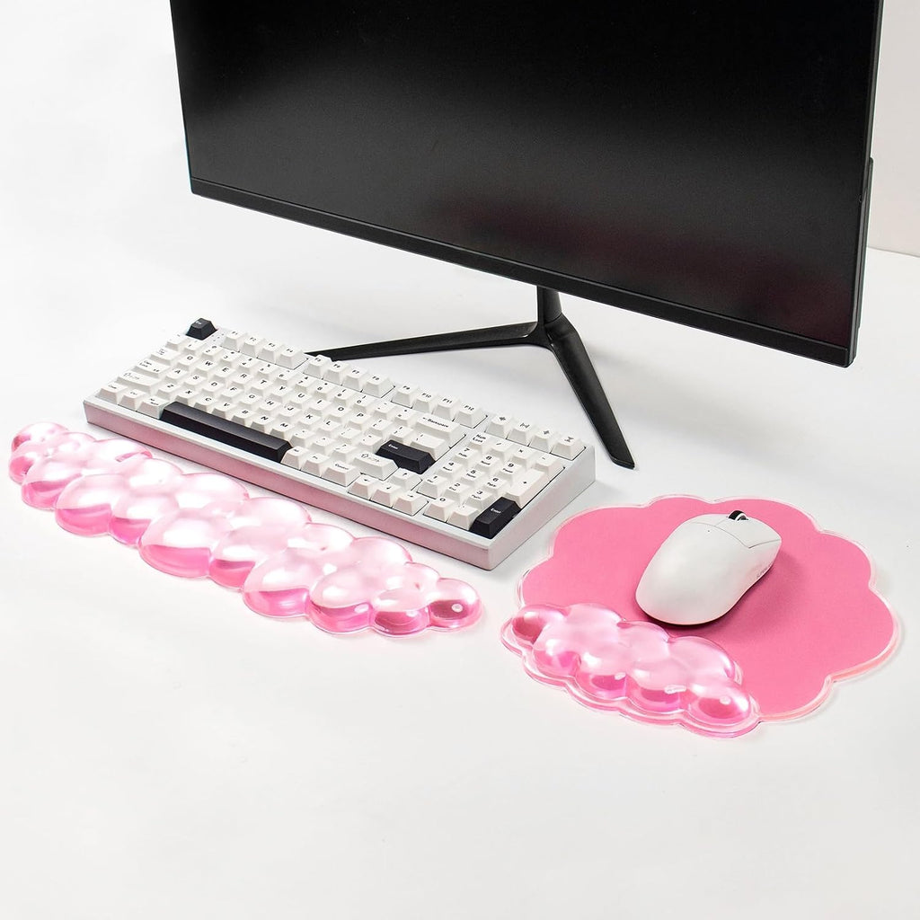 Pink Cloud Gel Wrist Rest for Keyboard and Mouse - Ergonomic Mouse Pad | Cooling Office Accessories Comfort Pain &