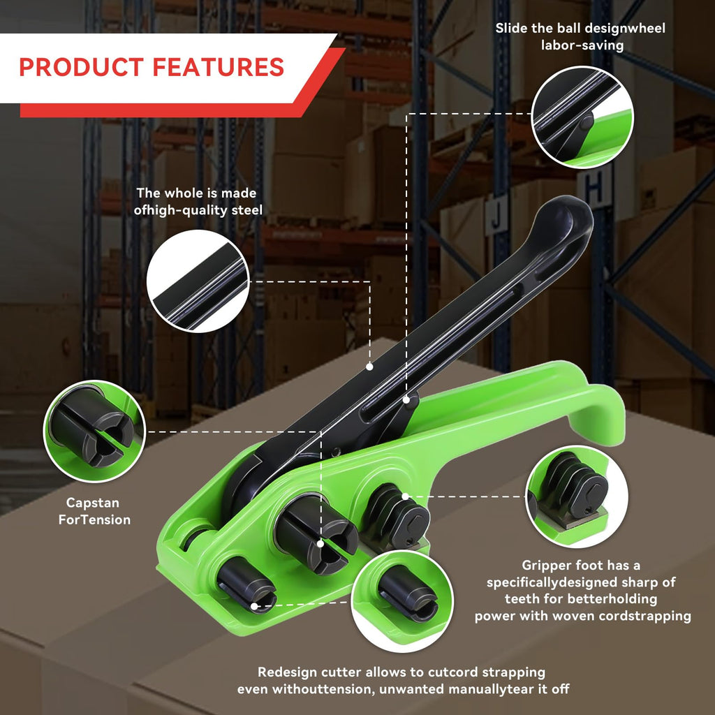 Banding Strapping Kit with 3/4" x 330 ft Woven Cord Band 50 pcs Phosphate Wire Buckles Tensioner Tool for Pallet Box