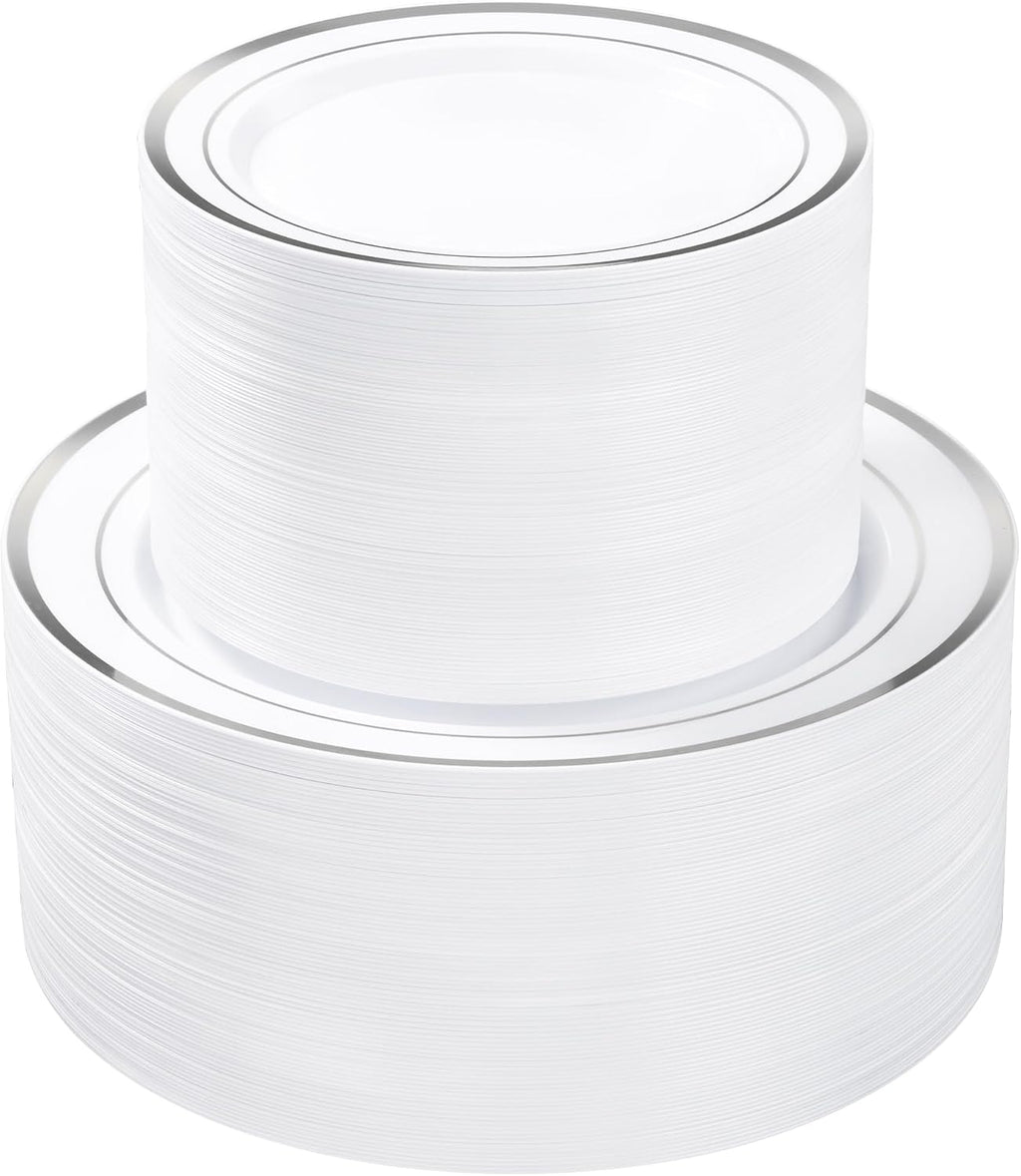 200PCS Silver Plastic Plate, Disposable Party Plates