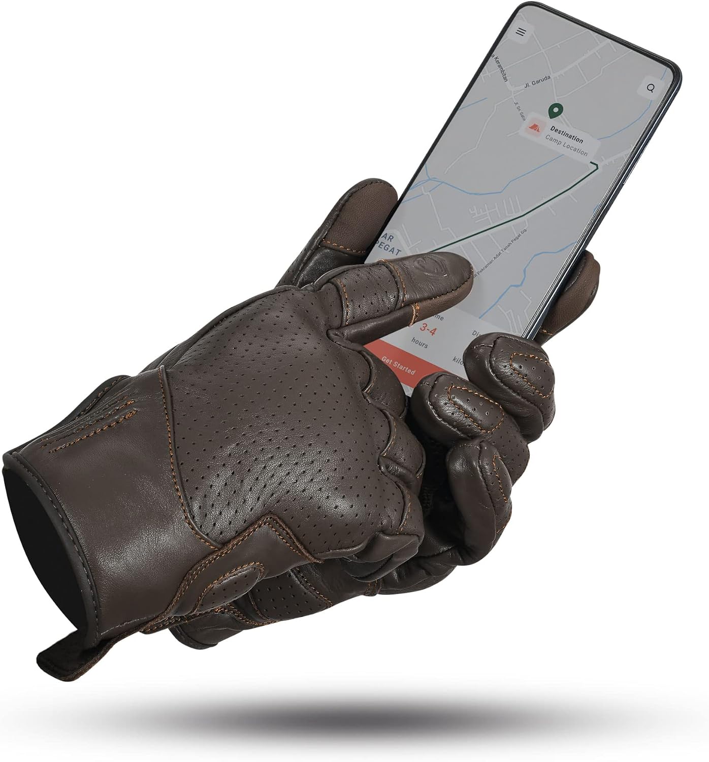 Leather Motorcycle Gloves for Men- 100% Cowhide Leather Biker Gloves, Touchscreen, Breathable, Knuckle Protection
