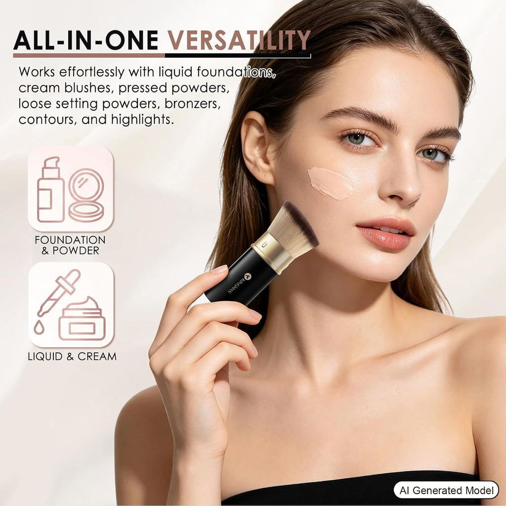 Retractable Kabuki Brush, Angled Flawless Face Makeup Brush
