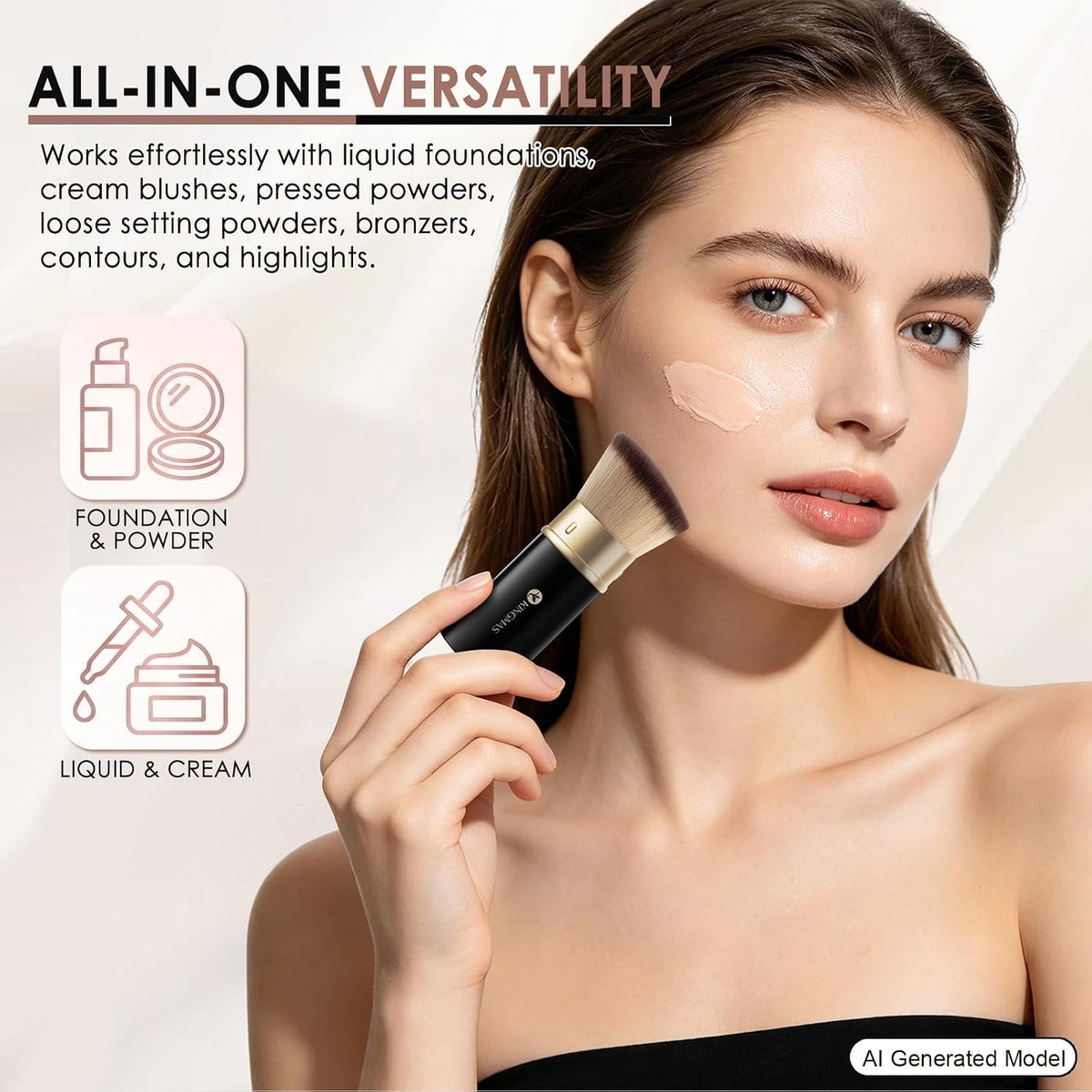 Retractable Kabuki Brush, Angled Flawless Face Makeup Brush
