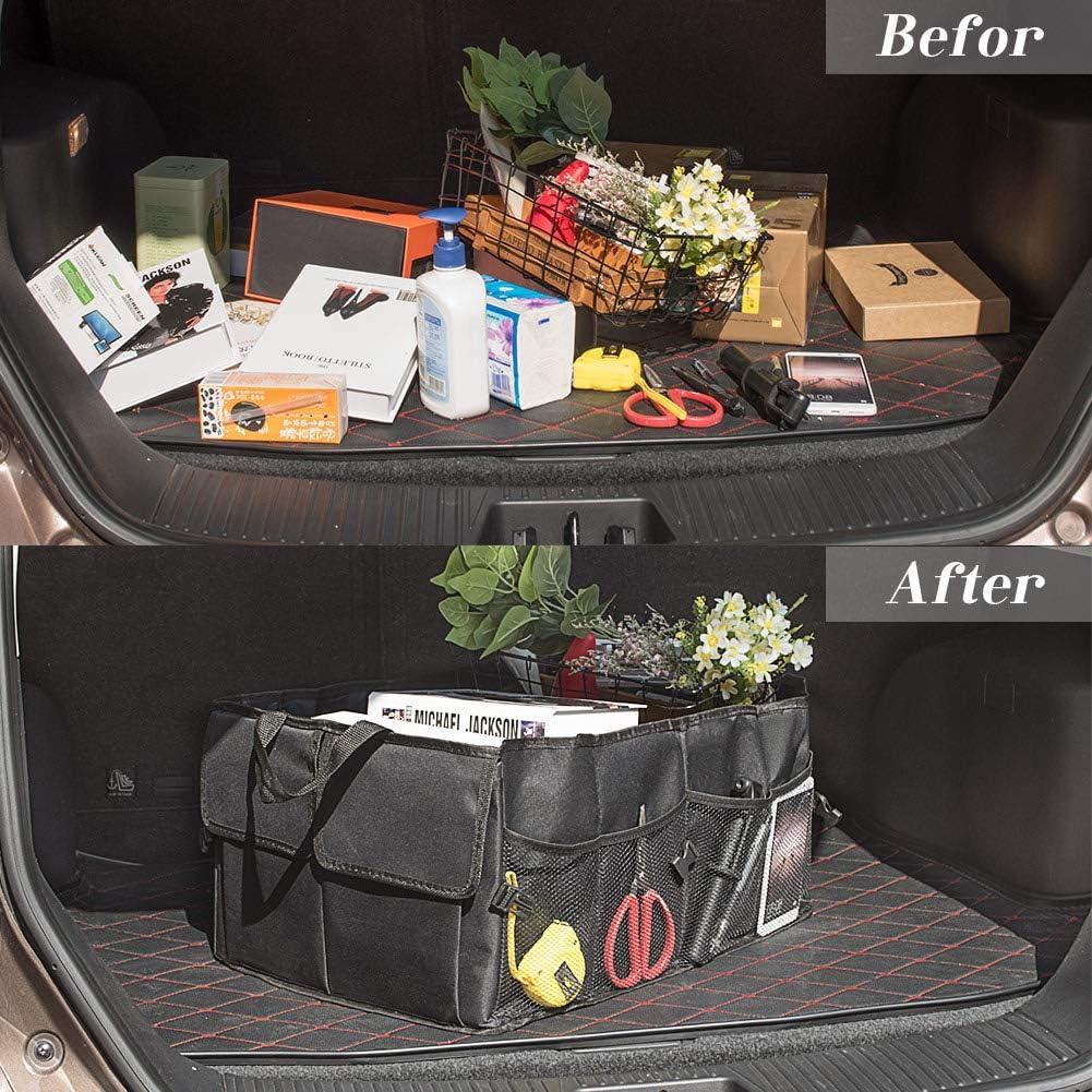 Car Trunk Backseat Organizer for SUV, 8 Pocket Waterproof, Dust-proof, Sturdy Foldable Cargo Net Storage for More
