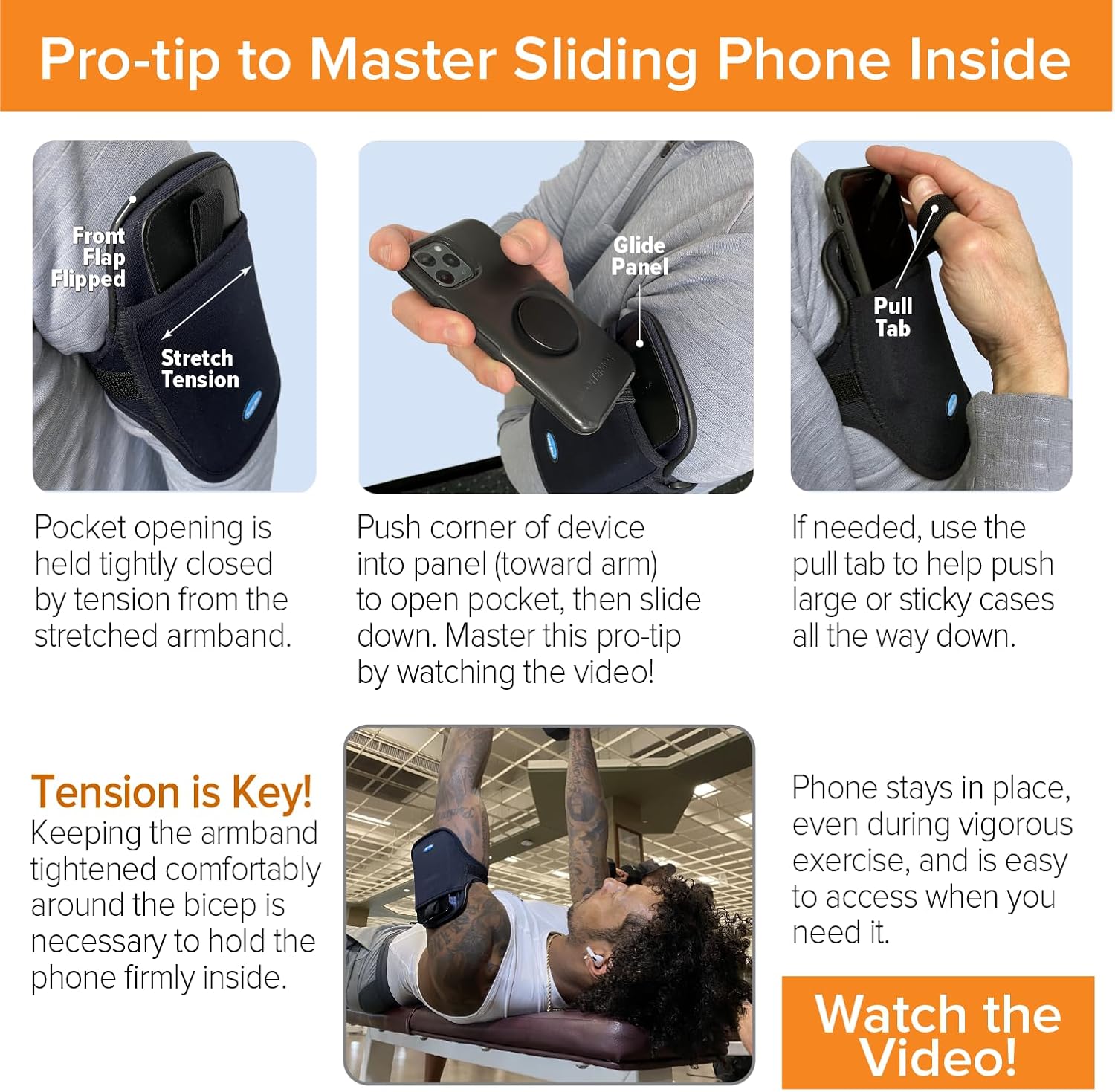 AB93 Running Armband, Universal Fit, Easy Access, Key/Card Slot | EZ Access Workout Holder, Secure, No-Bounce, Fits
