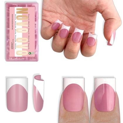 Short Sharp Square White French Tip Nail Tips Press on BERRY PINK, Need Builder Gel Top Coat Nail Glue,Soft Gel Fake