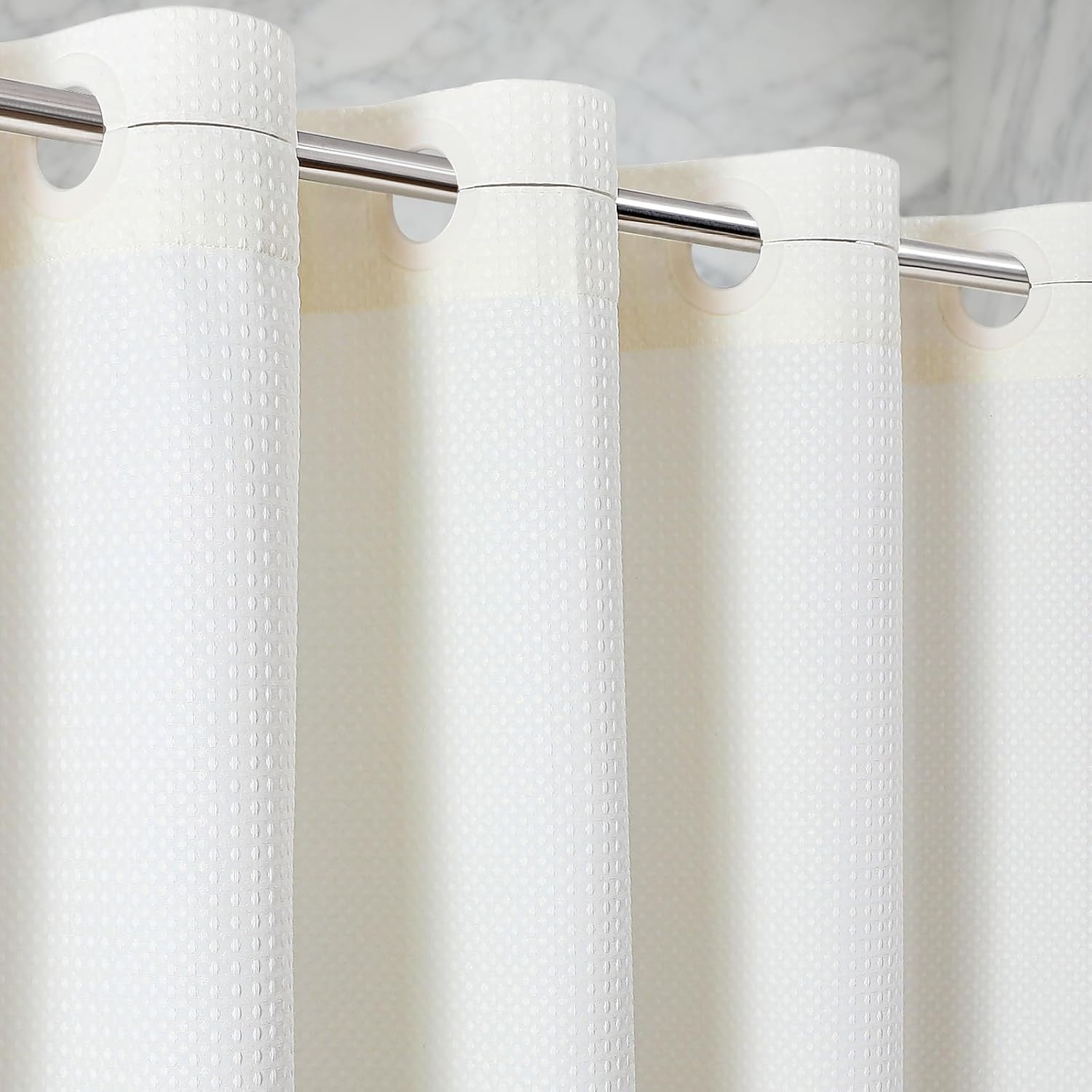 Waterproof No Hooks Waffle Shower Curtain, 260GSM Heavy Duty Fabric, with 10 Durable Split Grommets, Luxury Hotel Spa