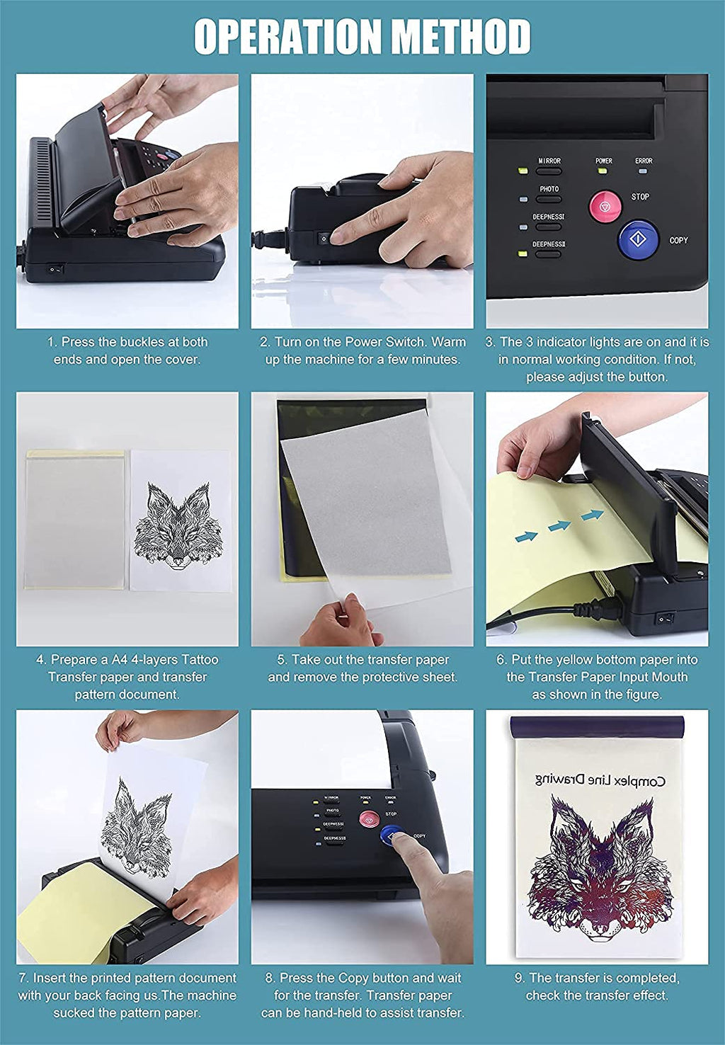 Tattoo Transfer Stencil Machine Copier Printer Thermal Tattoo Kit Copier Printer With 20pcs Tattoo Stencil Transfer