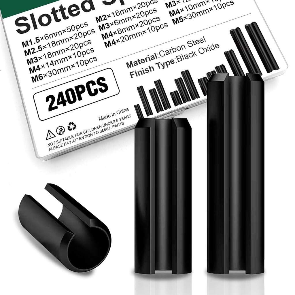 240PCS Metric Roll Pin Assortment, Slotted Spring Pins M1.5-M6