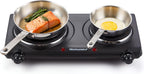 Double Cast Iron Burner, 1500W Hot Plate, Adjustable Temp