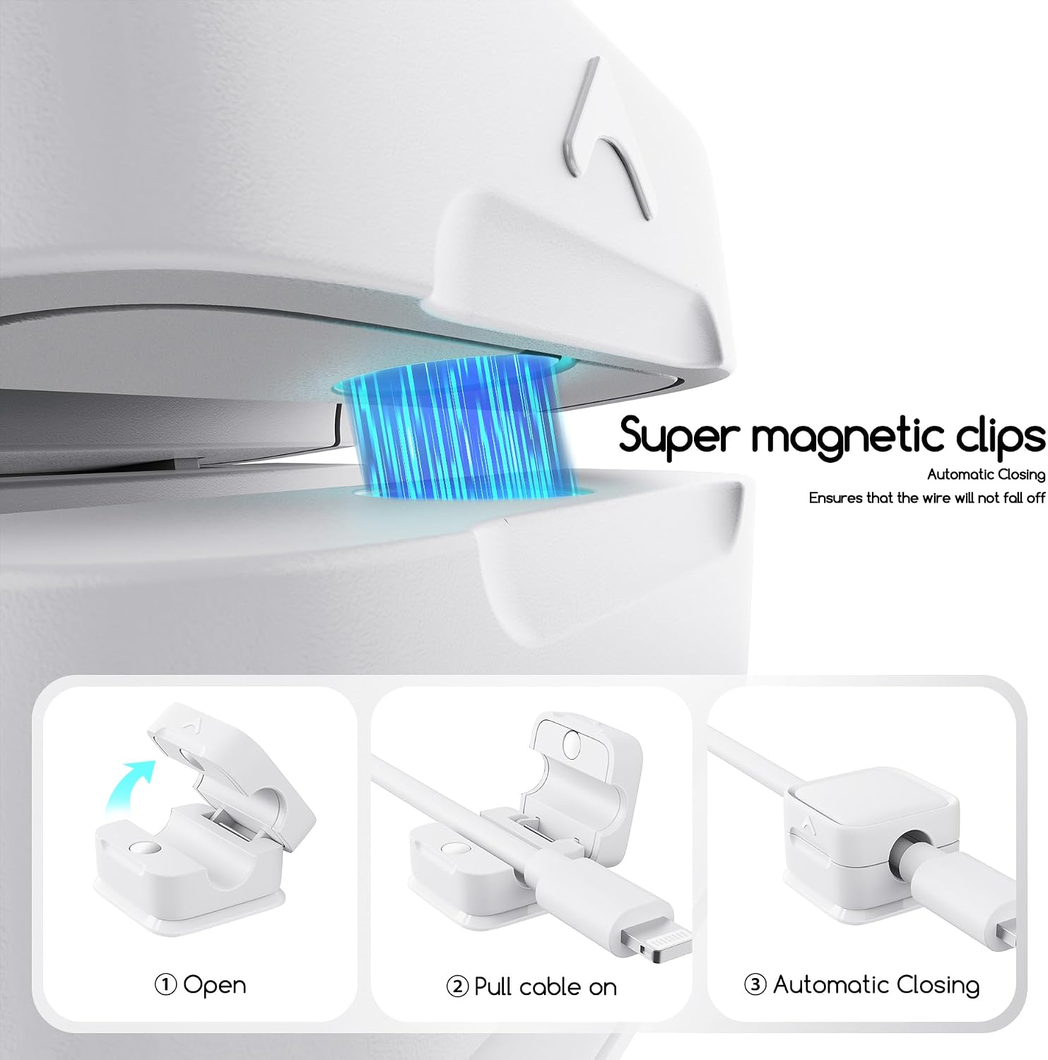 Cord Organizer Holder, 8 Pack Magnetic Desk Cable Clips Management, Hide Phone Charging Cable Keeper, Strong Adhesive