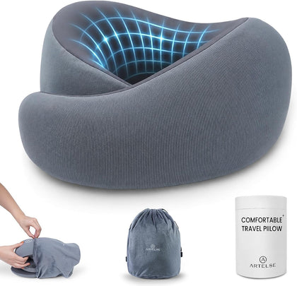 Travel Pillow for Airplane - Memory Foam Neck Travel Pillow with 360° Chin & Neck Support, Dual Raised Sides