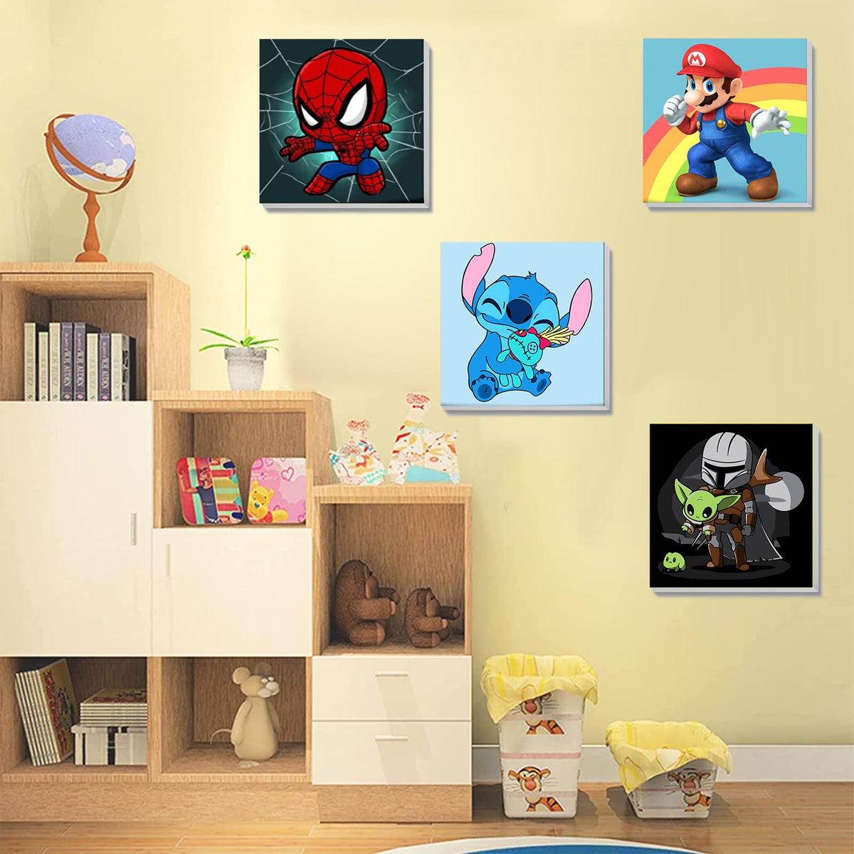 4 Pack Cartoon Paint by Number for Kids with Wooden Frame