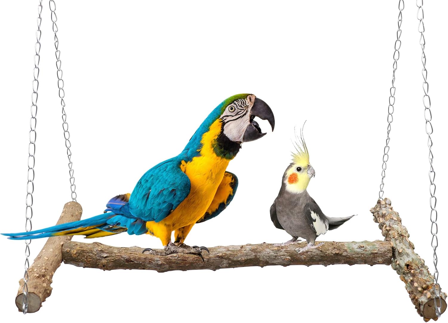 Large Bird Perch Swing Toy, Natural Pepper Wood Parrot Perch Stand Toy, Hangable Birdcage Accessories with Stainless