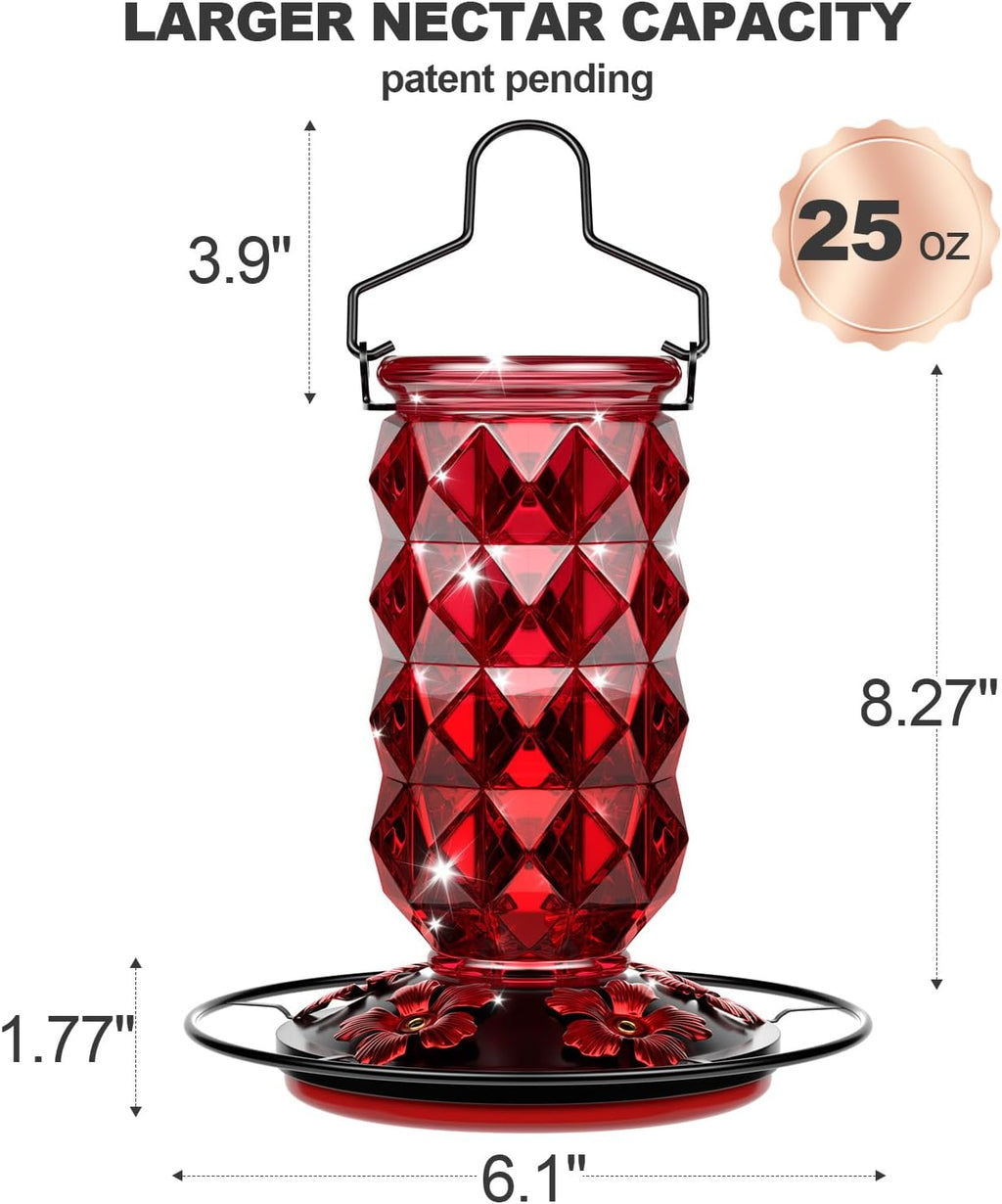 Glass Hummingbird Feeders for Outdoors Hanging, 25Oz Bird Nectar Feeder with Perch & 5 Flower Feeding Ports Leak