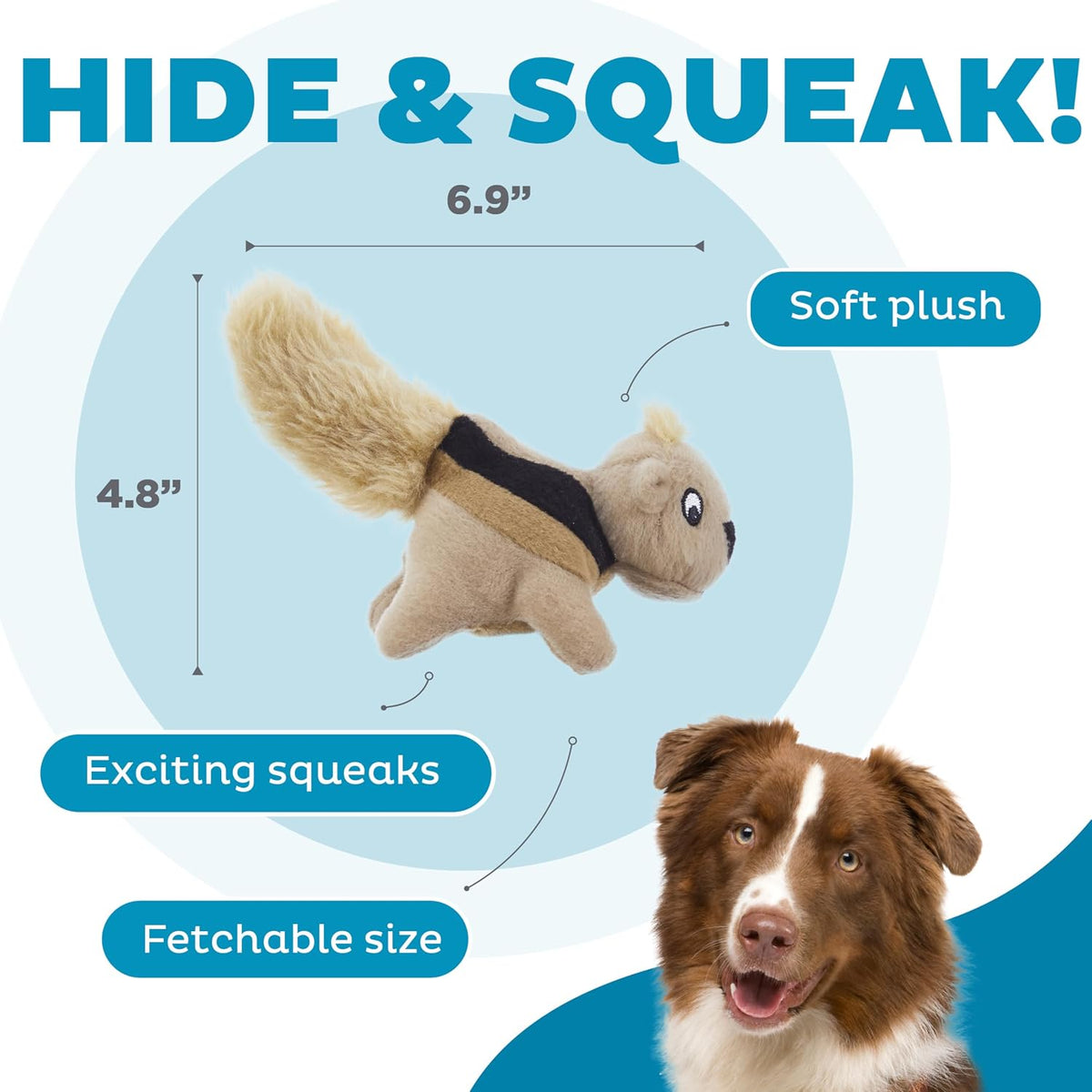 Squeakin' Squirrels Plush Squeaky Dog Toys, 3-Pack, 7"