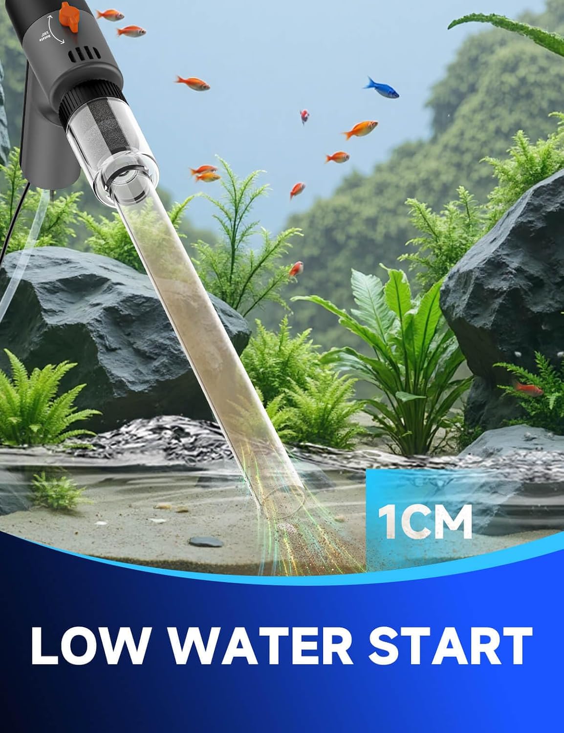 A Electric Aquarium Gravel Cleaner Kit with High Pressure Strong Suction, 6-in-1 Multifunction Fish Tank Vacuum