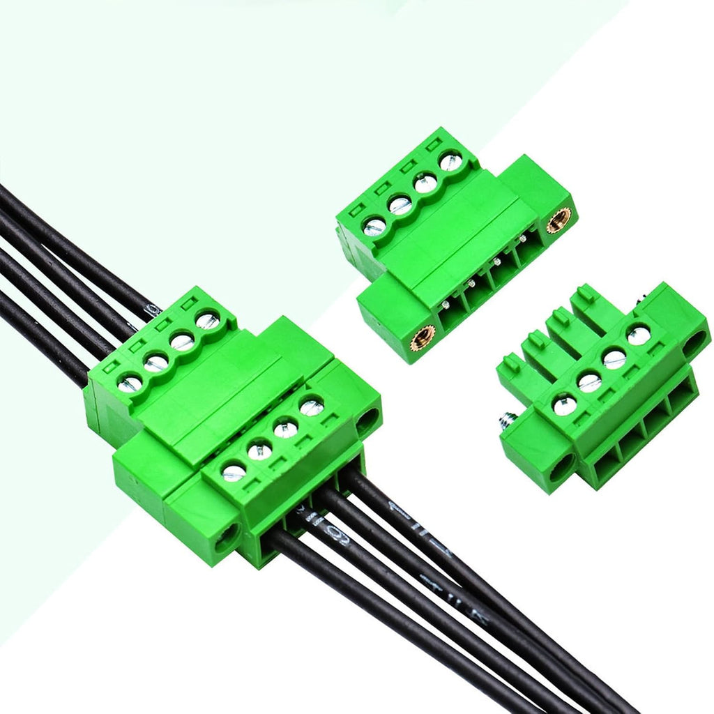 2 Set 10 Pin 3.81mm Pitch Pluggable Terminal Block with Screw Locking Flange, Male Plug and Female Socket Phoenix Type Connector - 8A, 300V, 16-28AWG