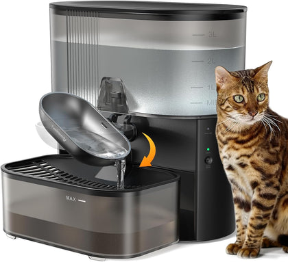 Wireless Cat Water Fountain No Filters, Wastewater Separation, FEELNEEDY Stainless Steel Bowl, 3.5L Pet Water