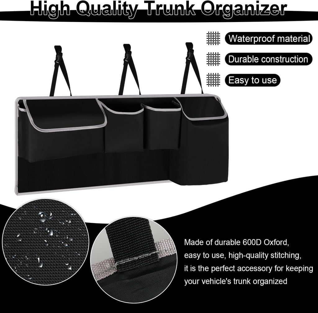 Trunk Hanging Organizer, Backseat Bag, Car Interior Accessories with 4 Pockets & 2 Mesh Pouches for Groceries, Will